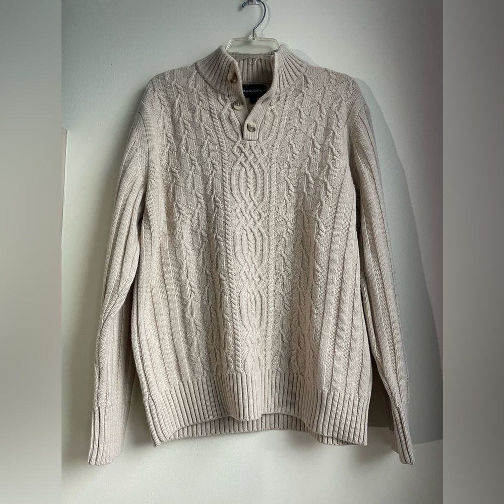 Bonobos Cream Cable‎ Knit Wool Blend Sweater Size Large EUC